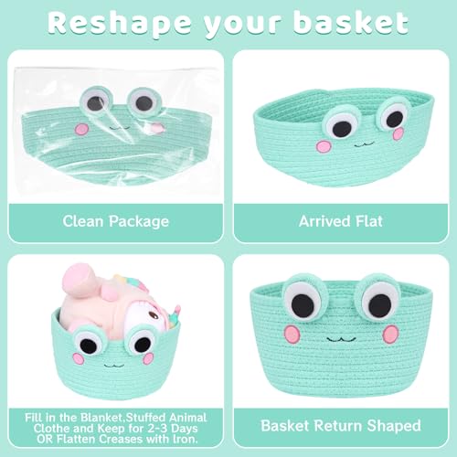 Image of Small Storage Basket, Cute Baby Toy Storage Basket, Frog Cotton Rope Woven Baskets for Nursery, Blanket Basket Organize Laundry Baby Towels for Gift|Cat Dog Bin Toys