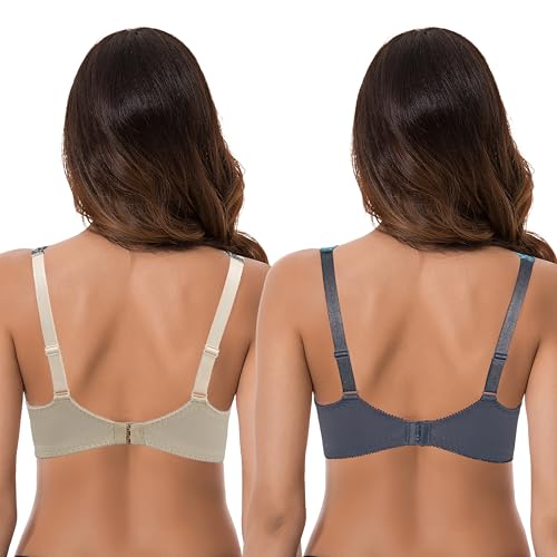Image of Curve Muse Women's Minimizer Unlined Underwire Bra with Lace Embroidery-2 Pack