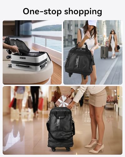 LUGGEX Expandable Underseat Carry-On Luggage - Lightweight Foldable Travel Bag with Wheels, Black