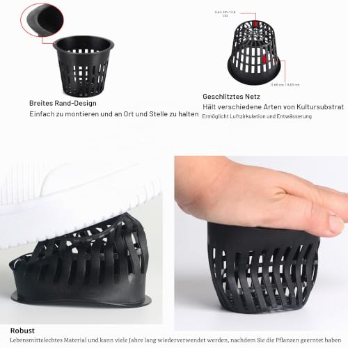ORIMERC 20 Stk 10cm Netztöpfe Hydrokultur, mit 6m Selbstbewässerungsdocht, Hydroponik Netzbecher Pflanzen Mesh Topf… – Ansicht 3