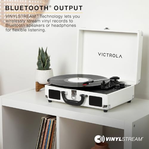 Image of Victrola Journey II Bluetooth 3-Speed Suitcase Record Player & Collector II Vinyl Record Storage Case, Holds 30+ Albums (Bundle, Pink)