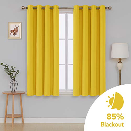 Image of Deconovo Blackout Curtain Darkening Panel for Bedroom or Living Room Grommet Thermal Insulated Lighting Reduce Drape, 52 x 45 Inch, Mellow Yellow