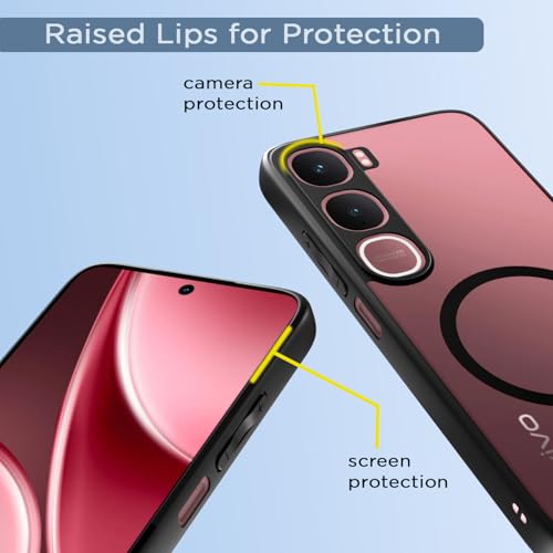 Image of Amazon Basics Back Cover for Vivo Y31 5G Compatible with Mag-Safe | Shockproof Design | Hard Transparent Back Case (Black Mag-Safe)