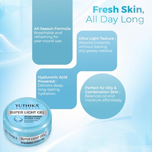 Image of Yuthika Super Light Gel Face Moisturizer With Hyaluronic Acid 300ml | Oil-Free & Non Sticky | Deep Hydration | Face Gel For combination & Oily Skin | Moisturizer Cream For Women & Men