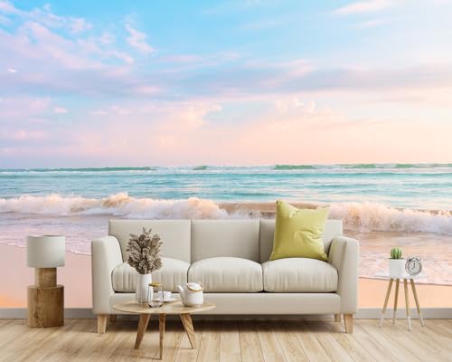 YIHWM -Clear Waves Summer Beach Coastal Scenery Fabric Wallpaper Coastal Islands Living Room Bedroom Bathroom Boys Girls Kids Room Large Mural- 137"x96"( not Peel and Stick) - Image 3
