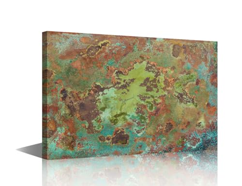 Lienzo de baño TISHIRON: arte abstracto moderno con fondo antiguo de pátina verde enmarcado