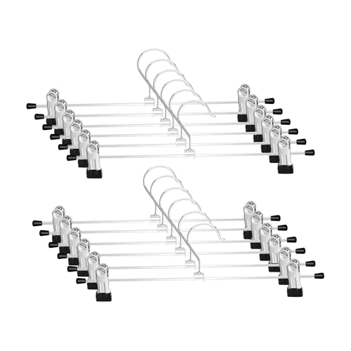WEIDMAX Percha para pantalón Perchas de falda cromadas fuertes Perchas con clips antideslizantes 28cm (11 "), paquete de 10