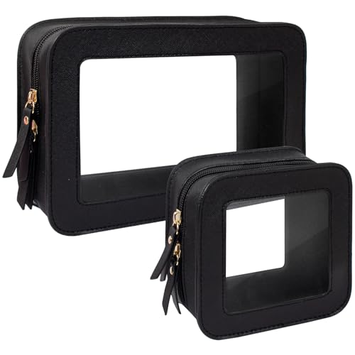 KOTORA Clear Makeup Bag Set for Women Portable Clear Make up Bag Cute Waterproof Travel Cosmetic Bag Toiletry Bag for Car Essentials Bag (Black)