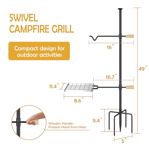 Campfire Grill Grate with Swivel Handle, Campfire Cooking Equipment - Fire Pit Grill Grate with Heavy Duty Steel, For Outdoor BBQ Camping and Cooking, Black - Image 4