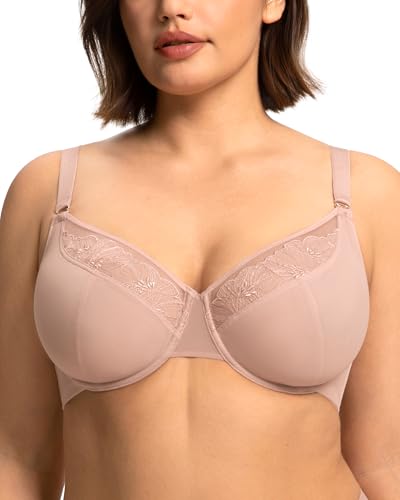 HSIA Minimizer Bras for Women Full Coverage Plus Size Underwire Unlined Mesh Embroidered Bra for Big Busted Dark Pink 40D