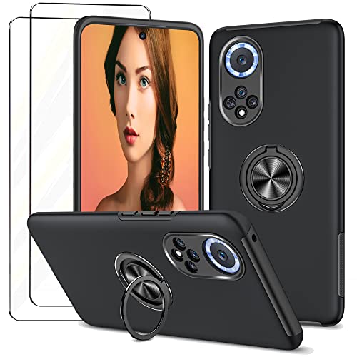 NEINEI Funda para Honor X7 4G+2 Vidrio Templado,Doble Protección Funda con Soporte Invisible,Carcasa Caso con Marco de TPU Suave y Respaldo Duro de PC Case Cover,Negro Cover