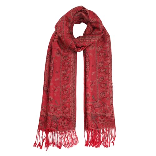 Ciormis Paisley Pashmina Shawls and Wraps Red Elegant Silky Paisley Shawls and Scarfs for All Season(Style4-Red)