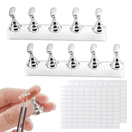 KAHZOR 2PCS Soporte De Acrílico Para Uñas Soporte De Práctica De Uñas Con 200 Pegatinas, Magnético Para Puntas De Uñas Transparente, Nail Art Kit Para Hacer Uñas Accesorios, Soporte Uñas Press On