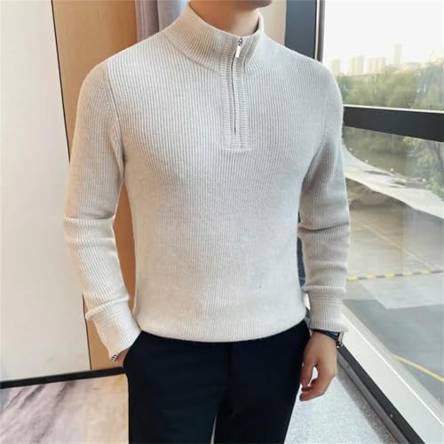 Men Half High Collar Knitted Sweater Long Sleeve Business Pullover Solid Color Quarter-Zip Sweater3