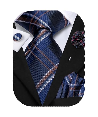 Image of Hi-Tie Men's Silk Ties Formal Woven Classic Necktie Pocket Square Cufflinks Lapel Pin Set Wedding Business