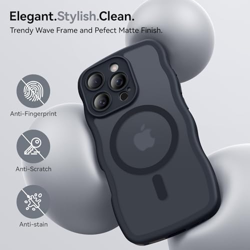 3 in 1 Magnetic for iPhone 16 Pro Max Case, Cute Wavy [Full Camera Protection] [Fit for MagSafe] 1X Screen Protector+1X Wrist Strap, Anti-Slip Women Girly Case for iPhone 16 Pro Max 6.9", Space Black by DOMAVER - Used condition - Image 5