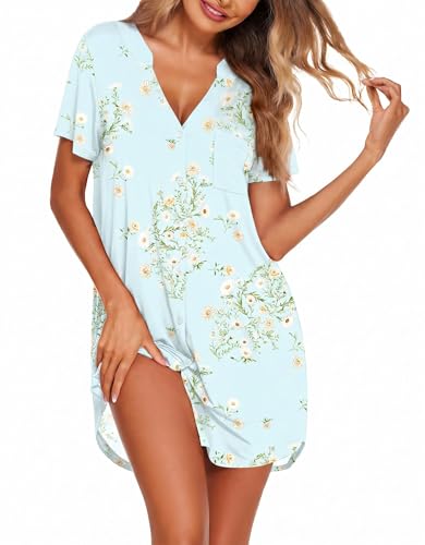 Image of Ekouaer Women V Neck Button Down Nightgown