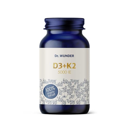 Dr. Wunder® Vitamin D3K2 5000 hochdosiert: 120 Softgel-Kapseln mit Kokosöl | Vitamin D3 5.000 I.E. (Cholecalciferol) | Vitamin K2 200µg (Menachinon all-trans) | hohe Bioverfügbarkeit
