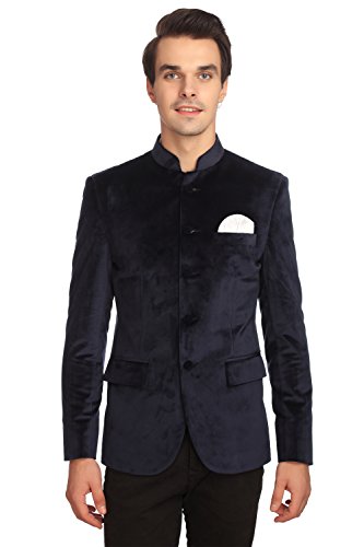 WINTAGE Men's Velvet Grandad Nehru Blazer Coat Jacket:Navy