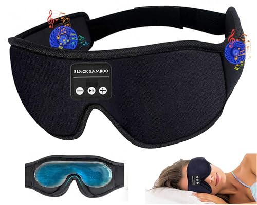 BLACK BAMBOO Bluetooth Sleep Mask with Eye Therapy Gel Pack