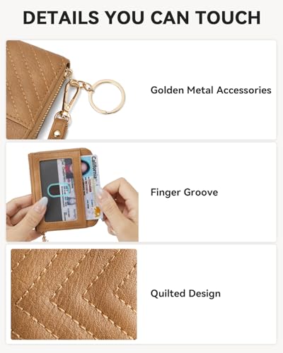 Image of BOSTANTEN Credit Card Holder Wallet RFID Blocking Leather Small Wallet for Women Zipper Keychain Wallet with Wristlet Camel