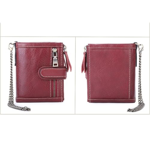 Zipper Wallet Chain Men's Short Top Layer Card Bag Triple Fold Money Clip(white-Dinosaur Doodle4)4