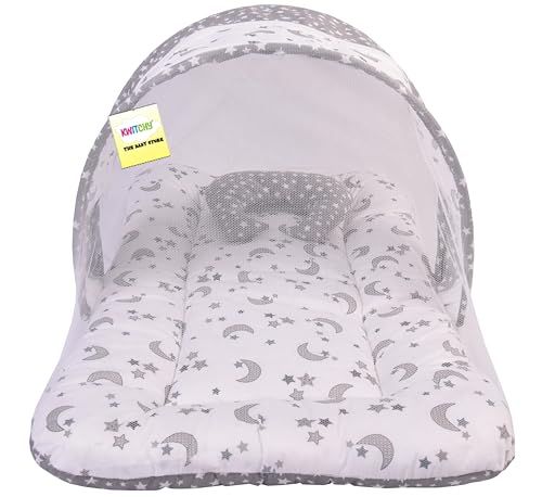 Image of Kwitchy New Born Bedding Combo of Baby Mattress with Net | | Gaddi Set | Comforter (0-6 Months) Grey (4PCS Set)