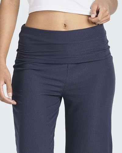 Real Essentials 3 Pack: Women's Ribbed Foldover Wide Leg Loose Capri Open Bottom Yoga Lounge Pants (Available in Plus)3