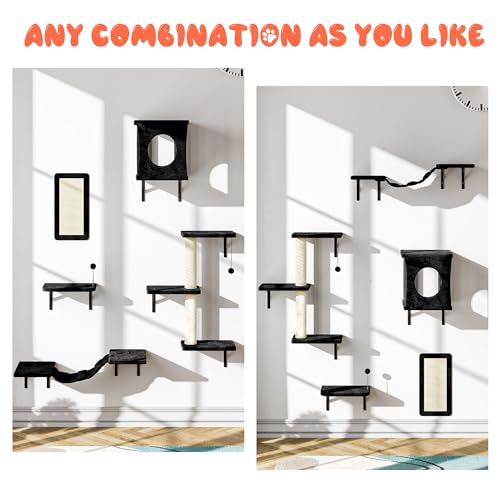 Muebles de pared para gatos NUNU LAB 5 piezas con casa y rascador negro miniatura 2