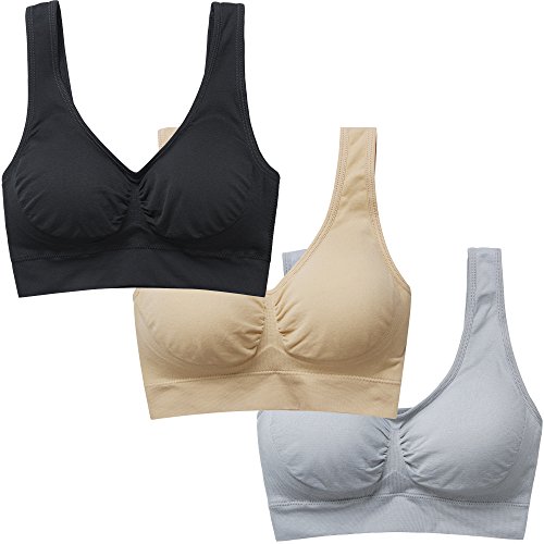 BAOMOSI 3PACK Women's Freedom Seamless Wireless Sports Bra with Removable Pads Underwear Black