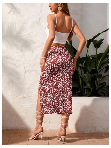 Verdusa Women's Backless Crop Cami Top and Drawstring Bodycon Skirt Sets 2 Piece Outfits Red White X-Large2