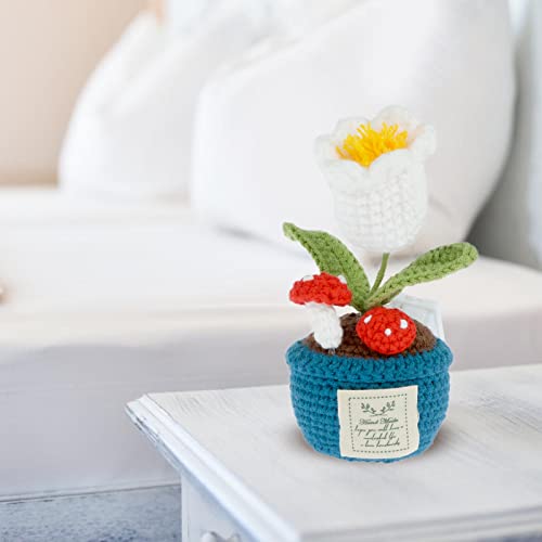 Handmade Crochet Flowers With Led Light, Decoration Crochet Bellflower Mini Knitted Fake Flower Simulation Immortal Flower Plants Table Shelf Decor For Gift Home Decoration (Bellflower Mushroom) #TOP6