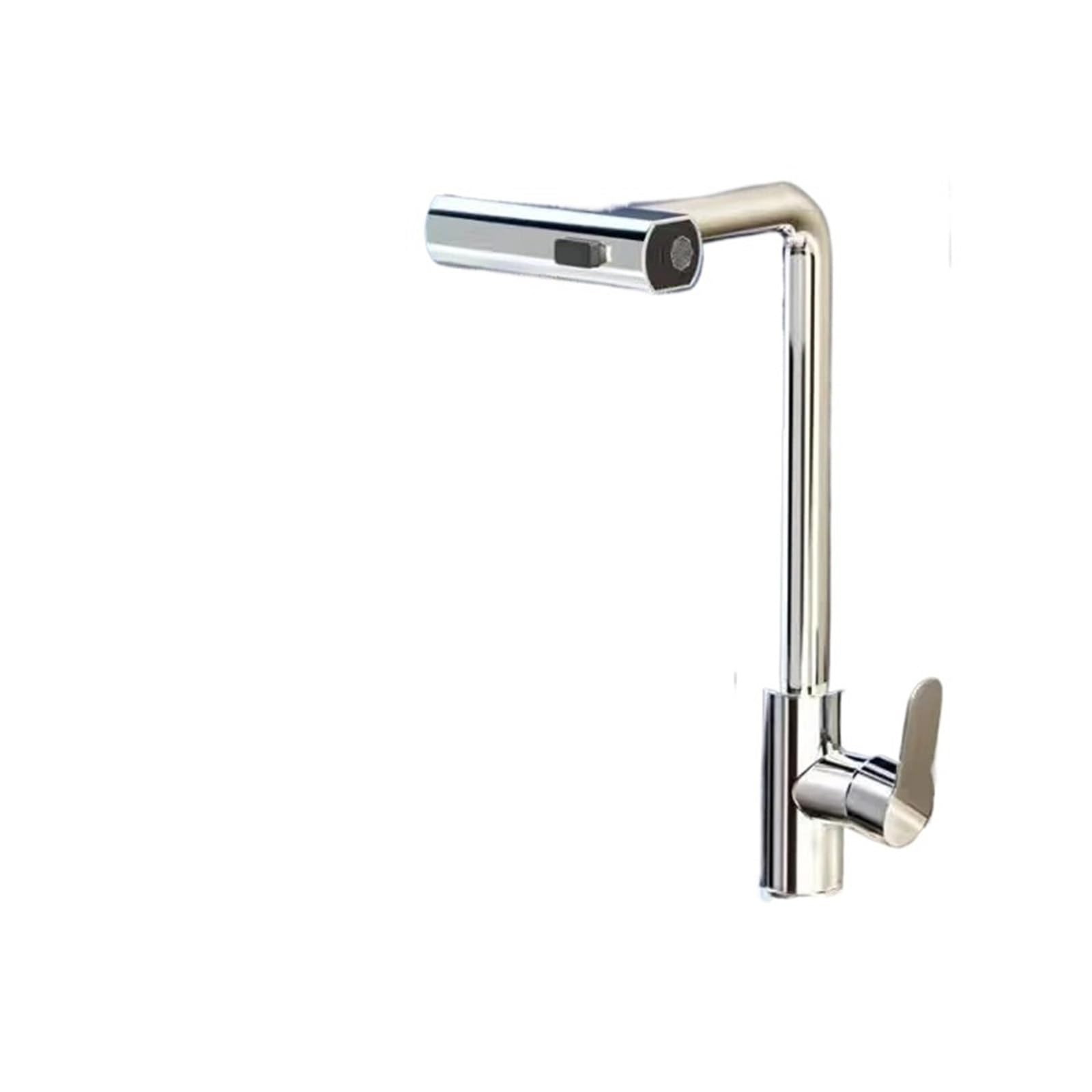 Jvddi Silver Three Modes Kitchen Faucets Pull Out Rotation Waterfall Stream Sprayer Head Sink Mixer(Silver)