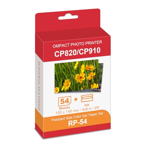 Replacement for Canon RP-54 High-Capacity Color Ink and Paper Set (54 Sheets) for SELPHY CP820 CP910 CP1200 CP1300 CP1500 Portable Printers