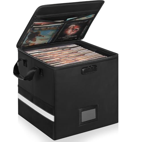 Caja ignífuga para discos de vinilo OUUTMEE con cerradura y capacidad para más de 50 LP
