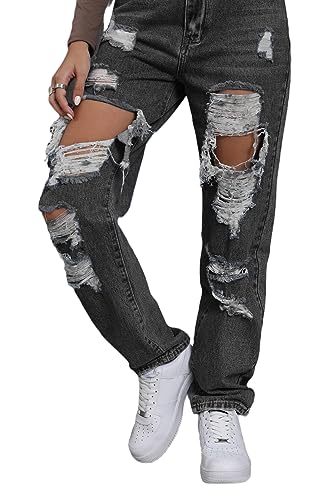 Women's Pink Ripped High Waisted Jeans - Distressed Straight Leg Y2K Pants - Size M (Long Inseam)4