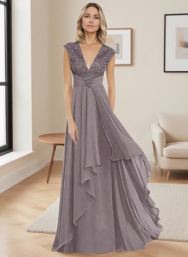 Lace Appliques Mother of The Bride Dresses Long Chiffon Prom Formal Dress V Neck Formal Evening Wedding Party Gown4