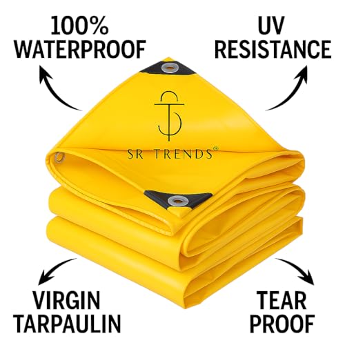 Image of 30Ft x 30Ft Tarpaulin Sheet Waterproof Tirpal Heavy Duty Tadpatri with Aluminium Eyelets Each Coners - Multipurpose Cover Tharpai (30 * 30 FEET, 150 GSM) (Yellow, 30x30 FT)