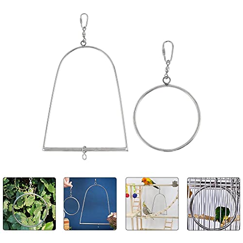 iplusmile Vogelaccessoire 1 set vogelspeelschommel duurzame papegaaienstandaard grappige speelring (zilver) - Afbeelding 7