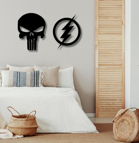Image of TWIGGY Superhero 6mm MDF Wooden Wall Decor Set for Home, Office, or Gaming Room, Gift, Anime (pack of 2 | The Flash,Punisher)