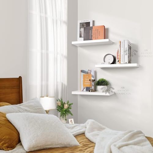 Image of Aries Wooden Floating Wall Shelf| Wall Rack Shelf | Wall Mount for Living Room, Bedroom, Kitchen (Set of 3 White, XX-Large (24inches))