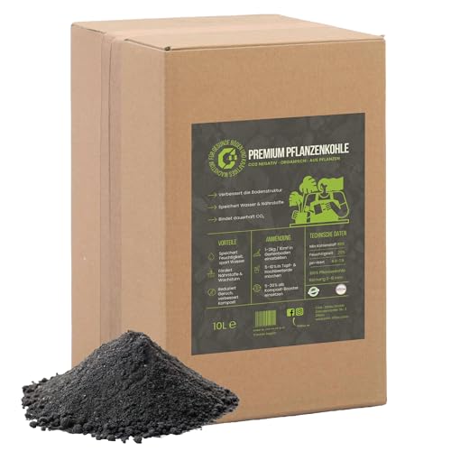 Premium Pflanzenkohle für Boden – Natürlicher Bodenverbesserer für Gärten, Gemüse, Zimmerpflanzen, Blumen, Terra Preta & Kompostzusatz, 10L