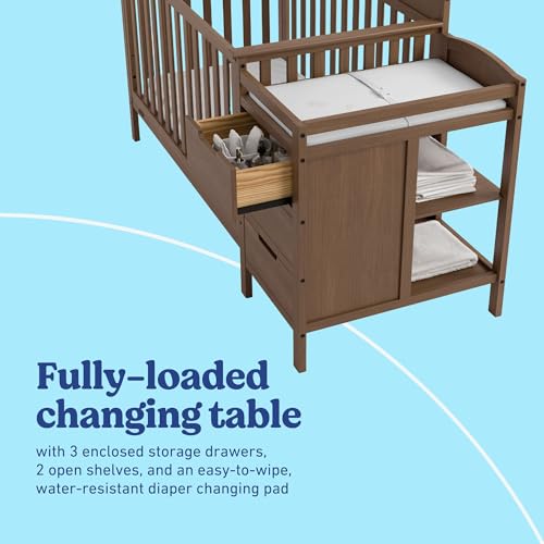 Image of Graco Benton 4-in-1 Convertible Crib and Changer, Hazelnut | GREENGUARD Gold Certified, Baby Crib & Changing Table Combo, Includes Water-Resistant Changing Pad, Converts to Full-Size Bed