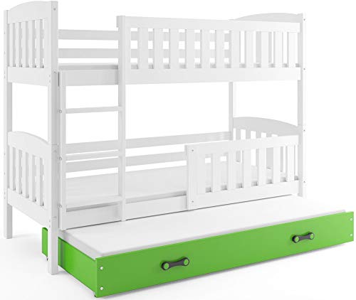 Interbeds Litera triple JACOB 190 x 90 blanco + variaciones, base de listones, sin colchones (verde)