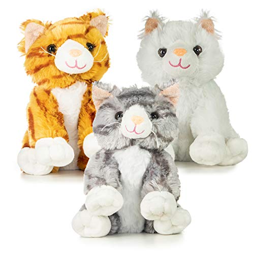 Prextex Cat Stuffed Animals For Girls & Boys (Three 10-Inch Stuffed Cat Plush) Realistic Kitten Plushie Toy For Kids #TOP2