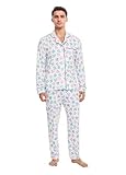Christmas Dinosaur Pajamas Set for Men Christmas Vacation Long Sleeve Button Down Sleepwear