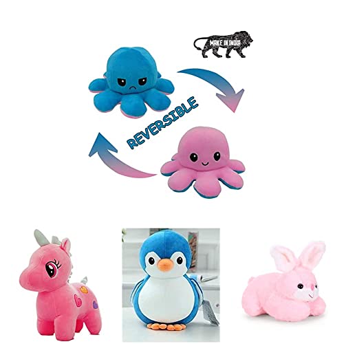 Image of Babique Octopus Sitting Plush Soft Toy+Unicorn Teddy Bear Plush Soft Toy+Penguin Teddy Bear Plush Soft Toy+Rabbit Soft Toy-(Set of 4Toys)
