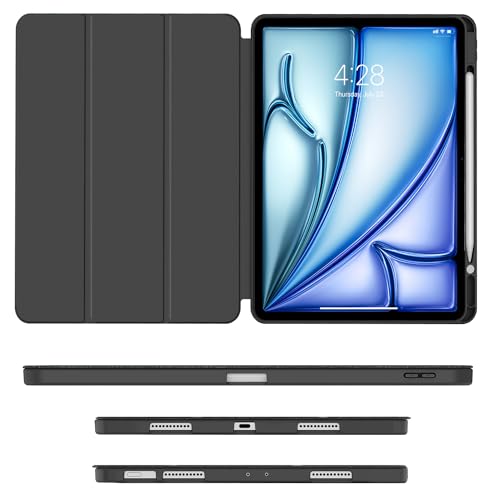 Image of Soke Case for iPad Air 13 Inch M3 /M2(2025 /2024) & iPad Pro 12.9 Inch 6th /5th (2022 /2021) with Pencil Holder - [Full Body Protection + Auto Wake /Sleep],Soft TPU Back Cover, Black