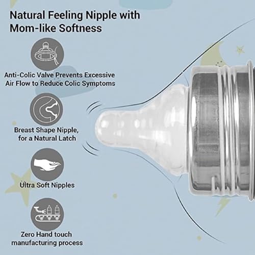 Image of Steel 304 Grade Feeding Bottle with Soft Silicone Nipple, Silver, 250 ml, (Silver Pack of 1)