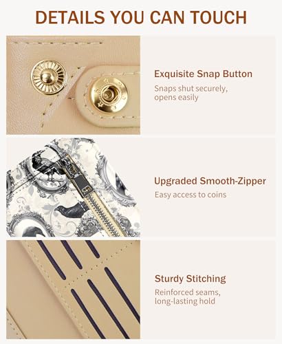 Image of Immaturus Crow Womens Wallet, Slim Thin RFID Blocking Card Wallets, Bifold PU Leather Credit Card Holder Organizer, Cute Cash Clutch Long Billfold with Zipper Coin Pocket Ladies Girls Gift